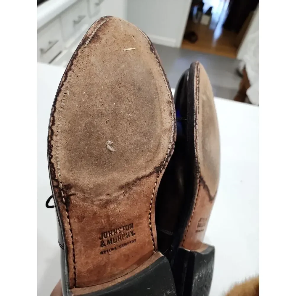 Johnston & Murphy Mens Melton Oxford Dress Shoes Burgundy Leather Cap Toe 8.5D